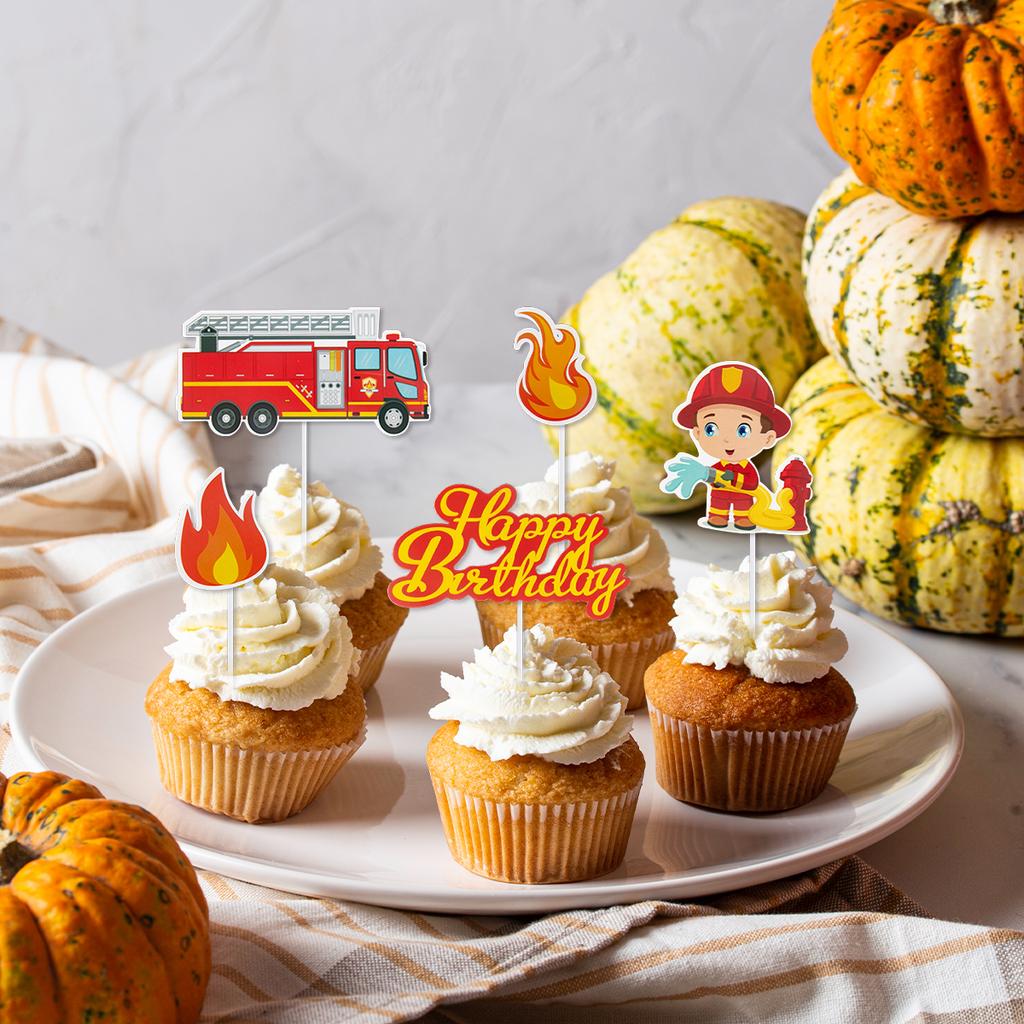 Feuerwehrmann Geburtstagstortenaufsätze Feuerwehrauto Kuchendekoration Geburtstagsfeierdeko Feuerwehrmann Cupcake-Topper für Jungen Geburtstagsdeko