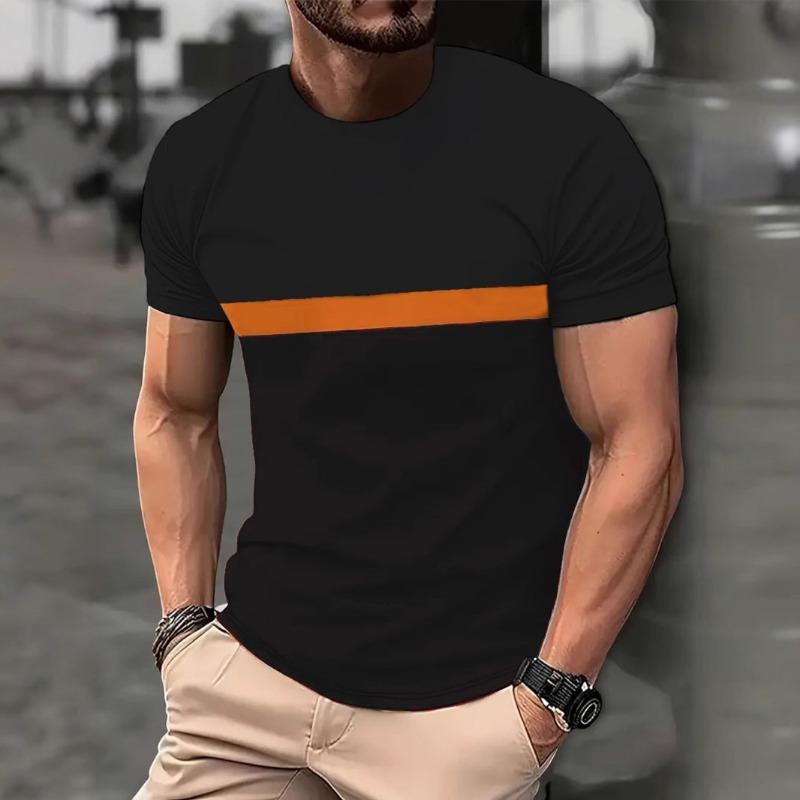 

Мужская трехцветная футболка с короткими рукавами и оранжевыми полосками, с круглым вырезом 6xl чёрный