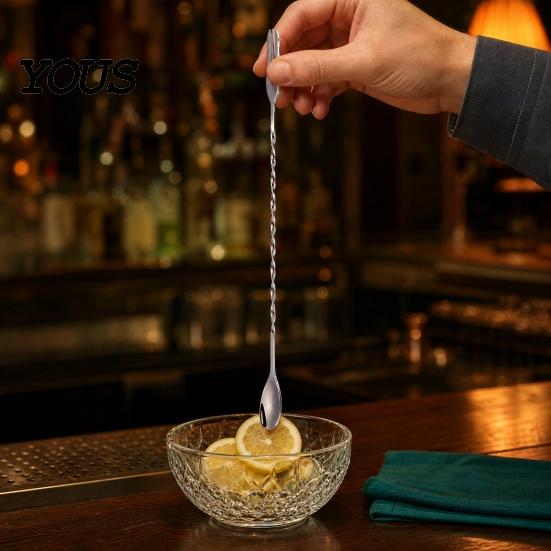 Long Handle Mixing Spoon Dual Head Bar Spoon, Cocktail Stirrers with Handle, Spiral Anti Slip Stainless Steel Drink Trident Tip for Coffee Drinks Tool