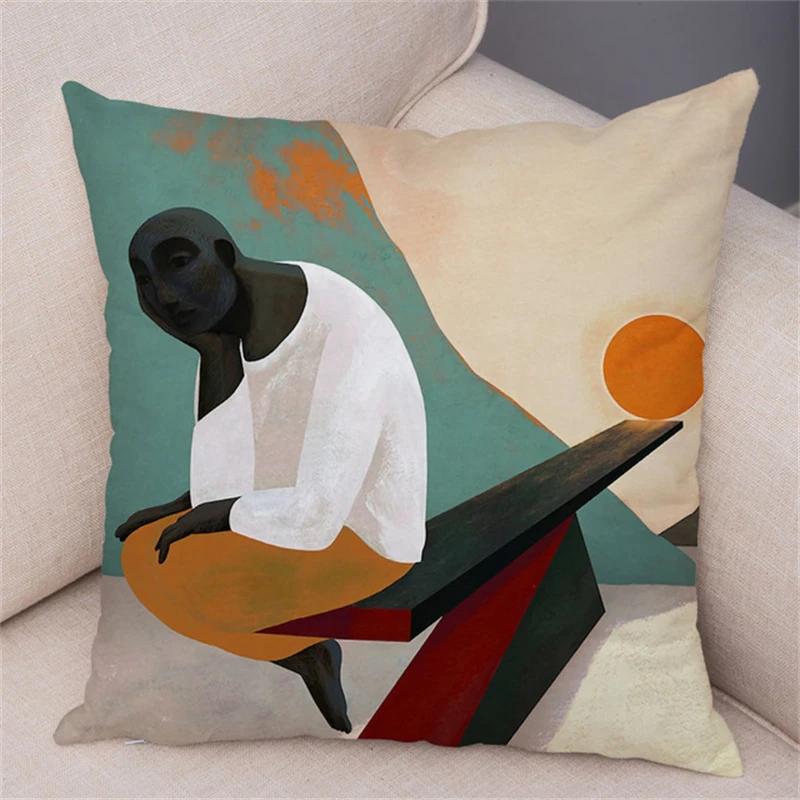 Geometric Pattern Fashion Women Sofa Car Home Decor Cushion Cover Black African Girl Pillowcase