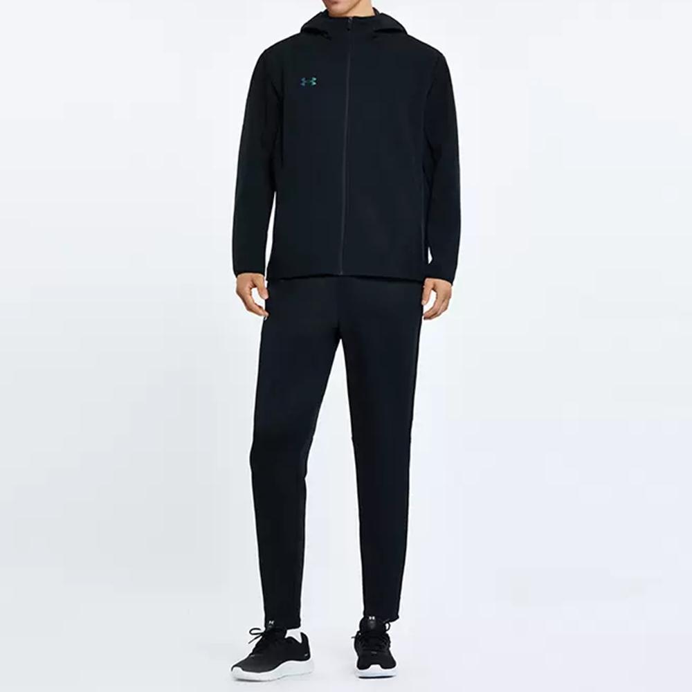 Under Armour Gradient Reflective Logo Jacket Letter Print Woven Sports Long Pants Casual Sports Suit Men suit Black 22600401-001+22500706-001