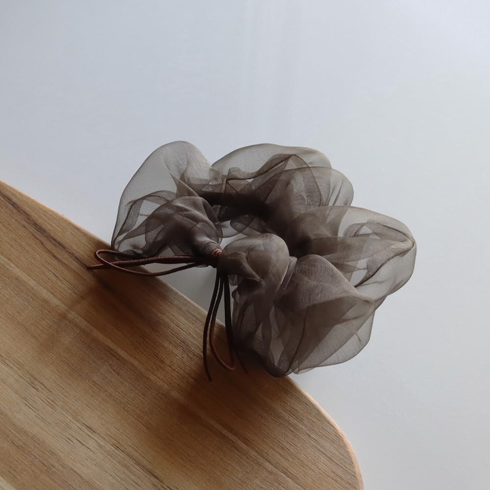 JewelVOX Scrunchie Hair Hair Accessory for Organza Cute and Stylish Tie, Women, Ribbon, (Khaki)