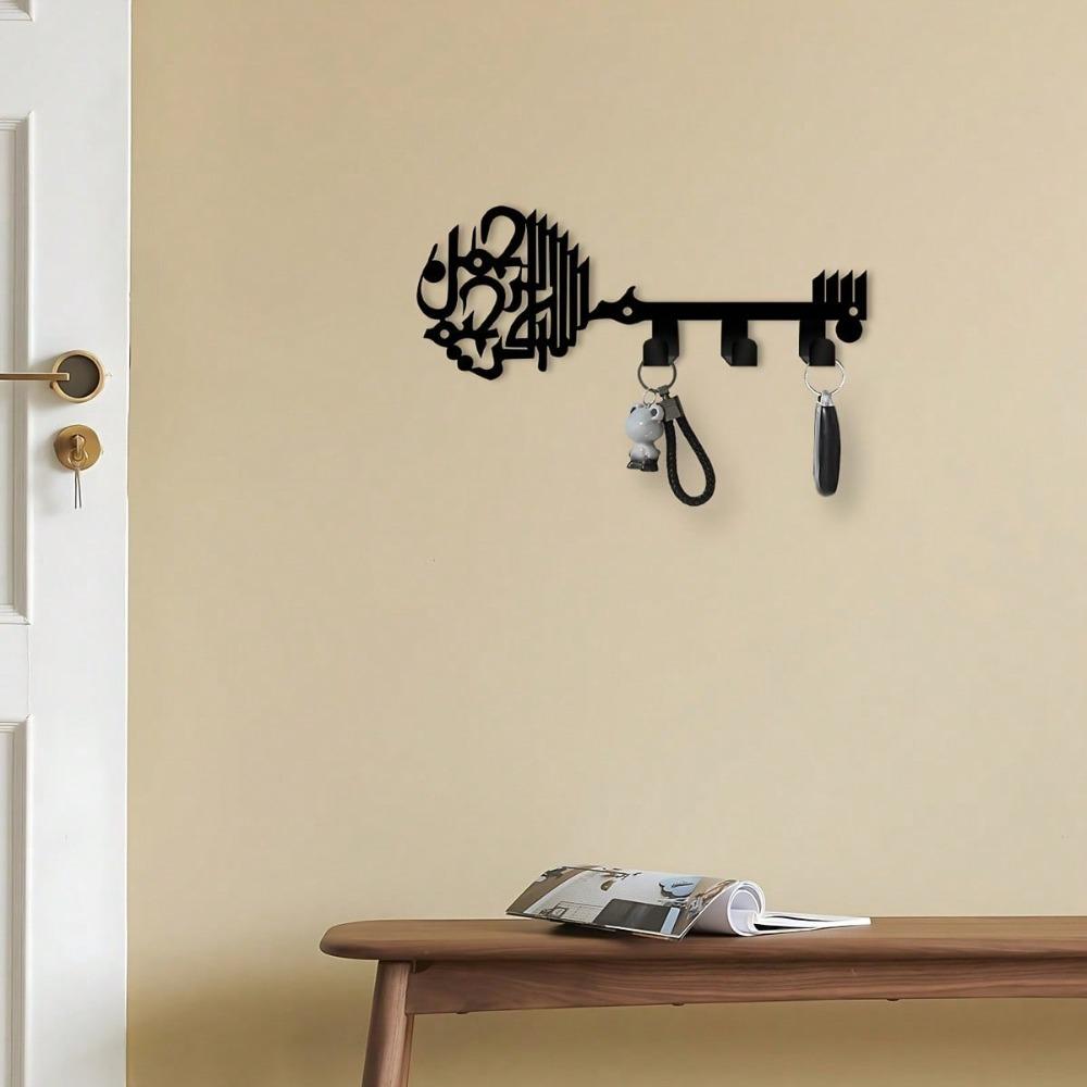 Bohemian Metal Wall Key Holder Black Gold Hooks Entryway Hall Bathroom Storage Decor