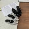 Women's Butterfly Knot Head Cover Half Slippers Crystal Embellished Flat Shoes Outdoor Wear Spring Summer Silver Color