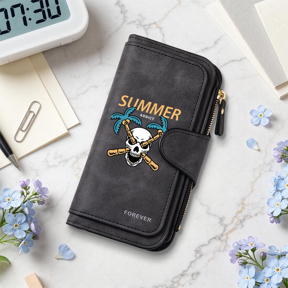 Summer Skull Leather Long Wallet Casual Fashion Multifunctional Card Holder