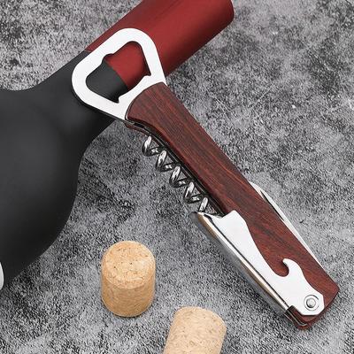 Tragbarer Weinflaschenöffner mit Holzgriff, professioneller Korkenzieher aus Edelstahl, multifunktionaler Bierflaschenöffner, Küchen- und Barwerkzeug