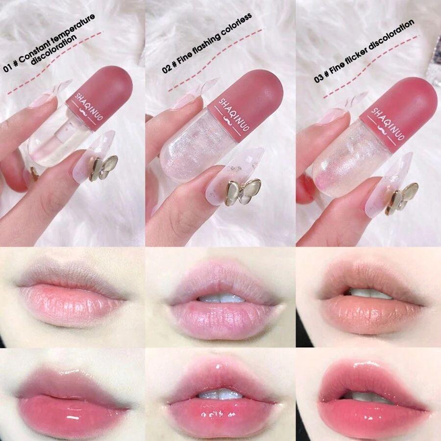 Water Gloss Lip Glaze Kit, 3-teilig, langanhaltende Feuchtigkeitscreme, Lippenbalsam, Lippenkonturenreparatur, Antihaft-Becher, Y2K-Lippenprimer-Set