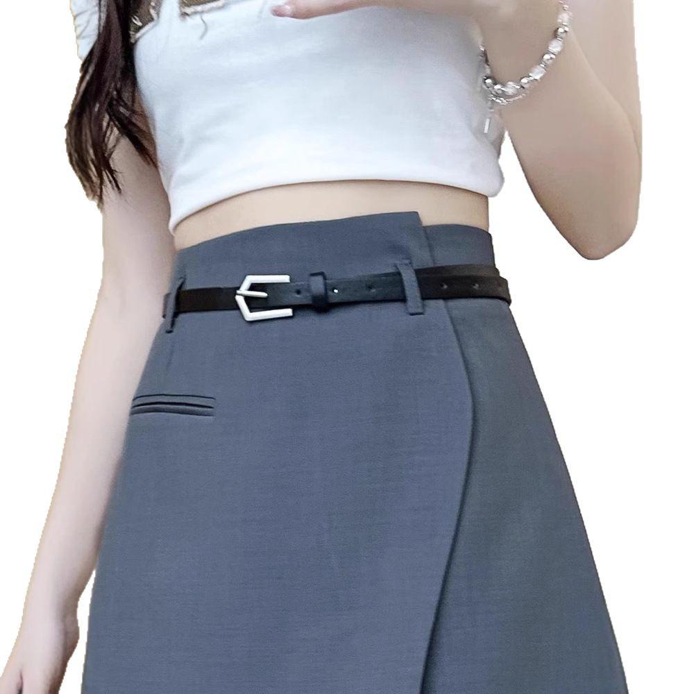 Women's Gray High Waist Irregular A-line Midi Skirt 2025 - Slimming, Casual, Spring/Autumn Fashion