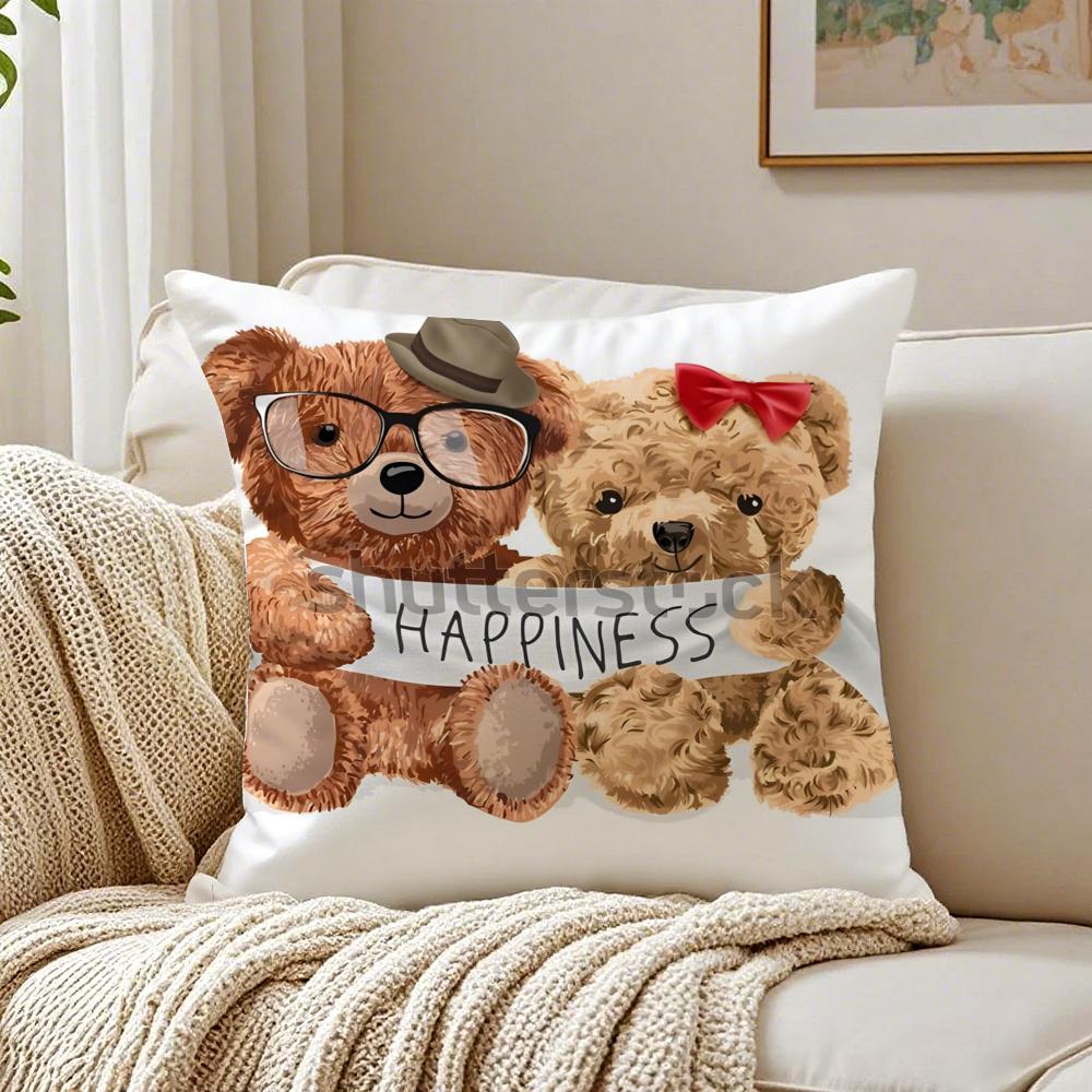 Family Friendship Companionship Teddy Bear Cushion Cover Pillowcase Antidustmite living Room Sofa Decor Cushion Room