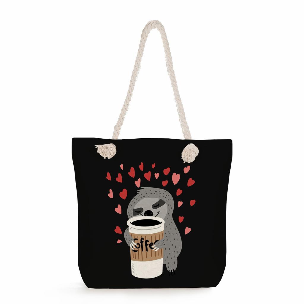 Multifunctional sloth Printed Thick Rope Shoulder Beach Bag Casual large capacity handbag 0121