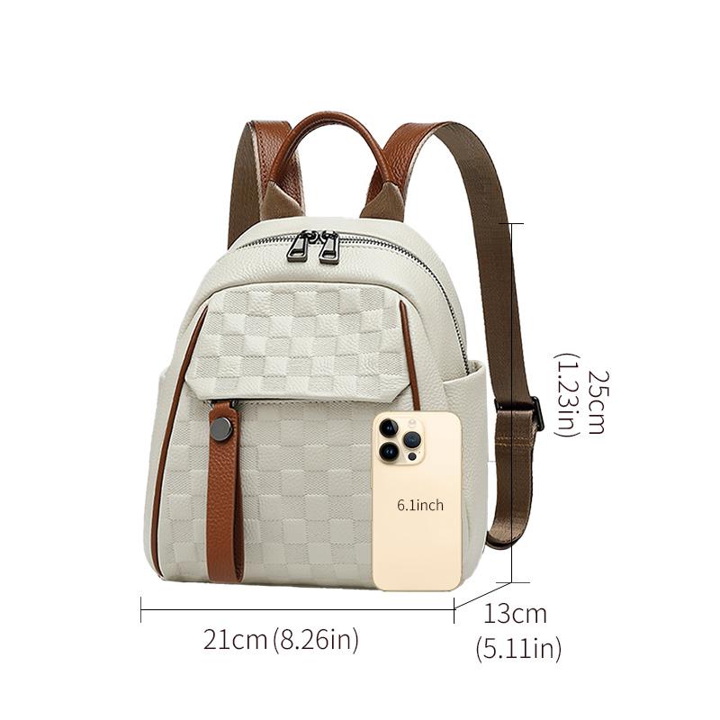 Mini Checkered Leather Backpack - Contrast Color Convertible Shoulder Bag