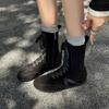 2025 Autumn and Winter New Retro Cow Flip British Martin Boots Side Zipper Round Head Flat Bottom Brown Leather Short Boots Women