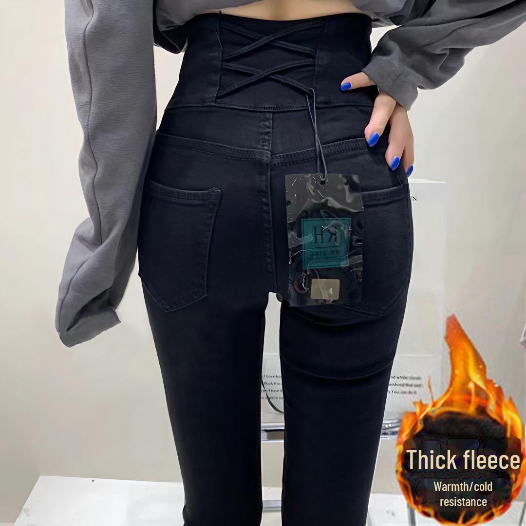 

Женские эластичные джинсы с высокой талией и перекрестным ремнем сзади - стиль весна/осень 2024 г. S