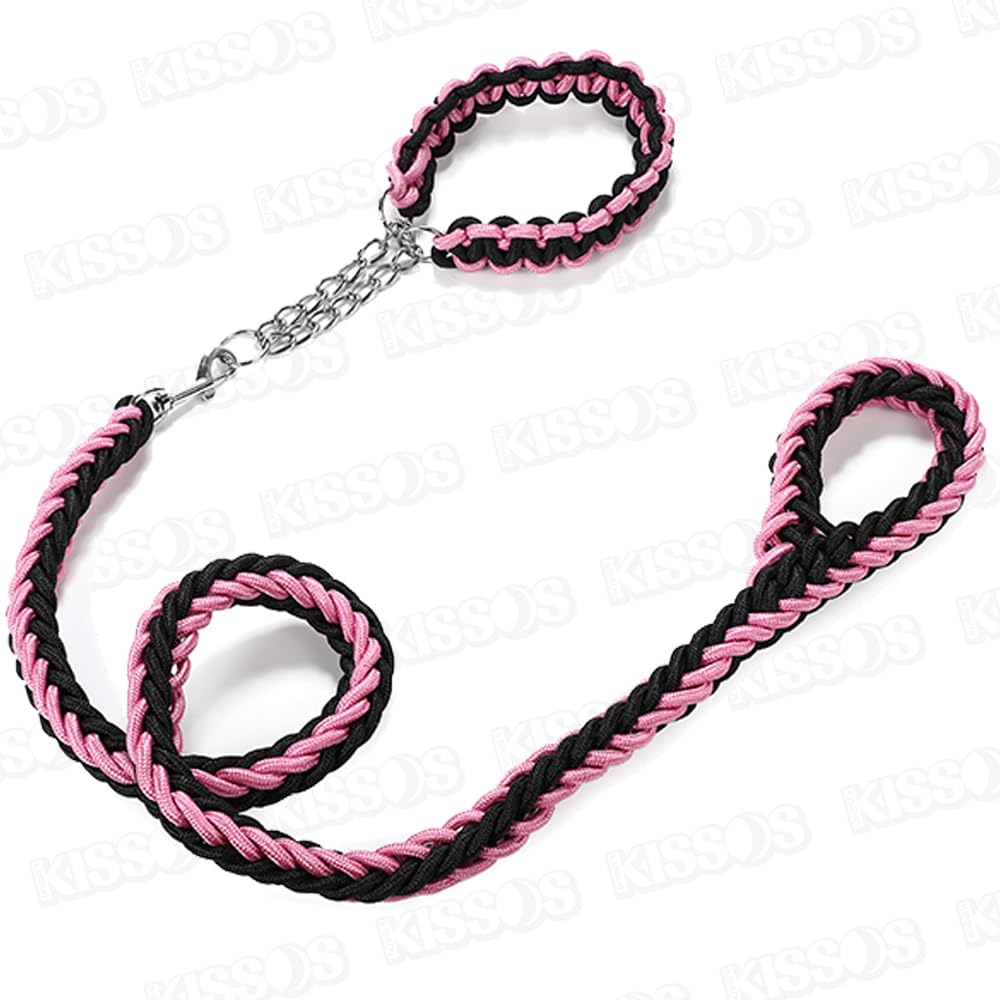 Pet Dog Lead Collar Half Choke Extra Thick Small Medium Large Dogs Stylish Cute Colorful Walking (Large Size, Pink)