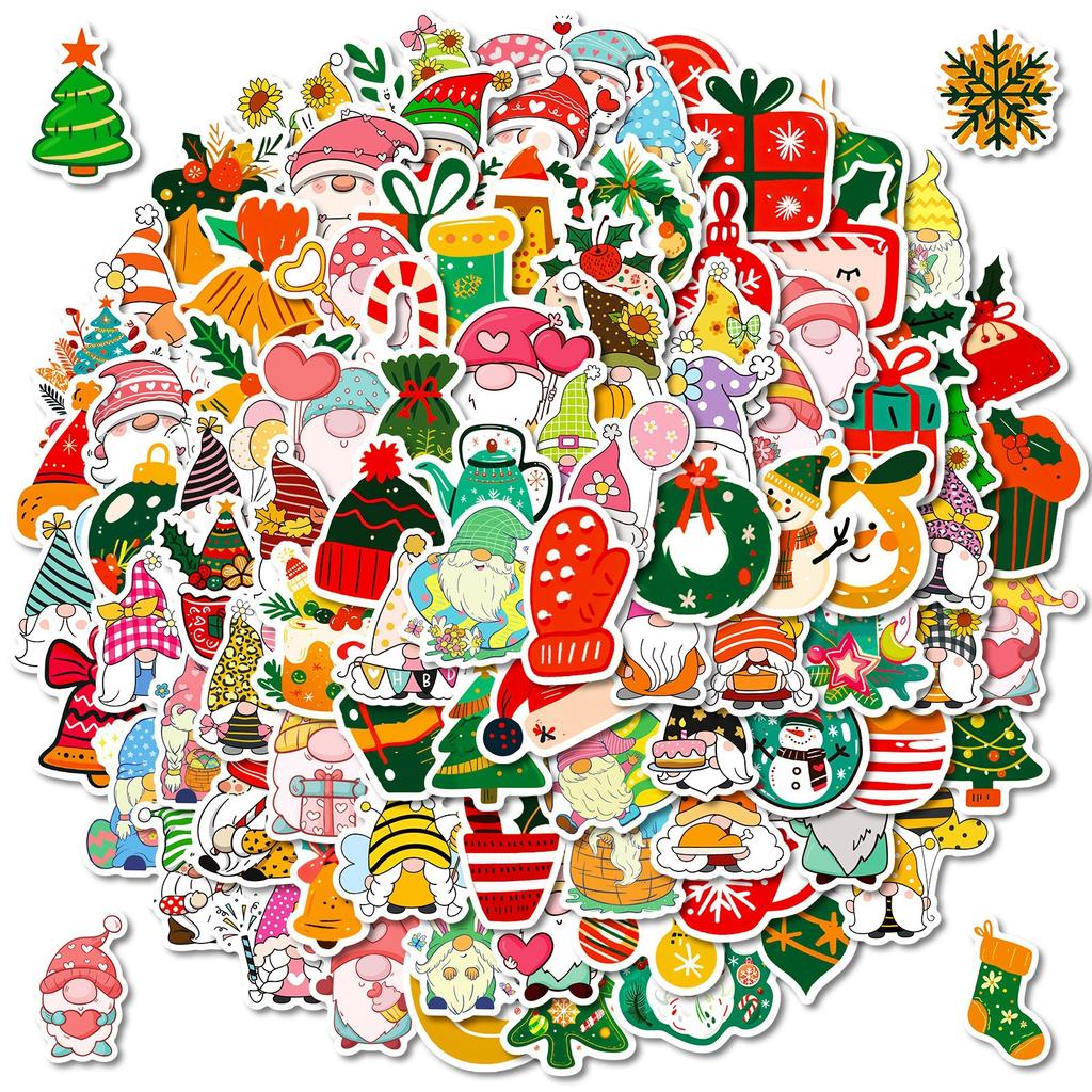 100 New Style Red Christmas Theme Pp Waterproof Stickers Decorate Window Door Gift Water Cup Stickers