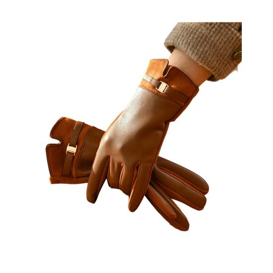 

Women Winter Touchscreen Gloves Suede And Faux Leather Gloves Plush Lined Warm кофейный