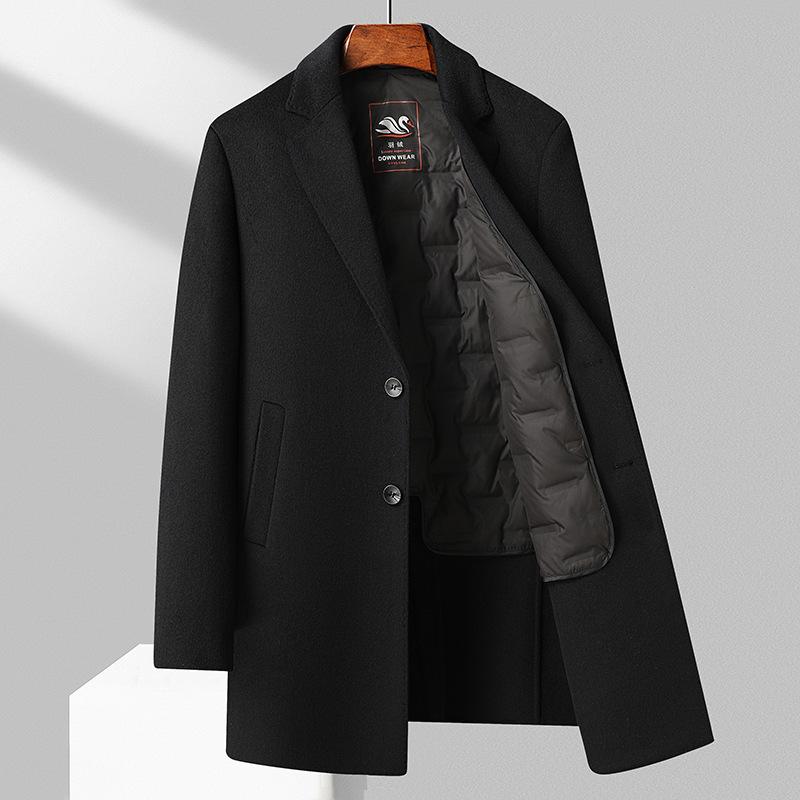 Abrigo de Lana Grueso de Doble Capa de Otoño e Invierno para Hombre de Largo Medio con Forro de Plumón Talla Grande Ropa de Hombre