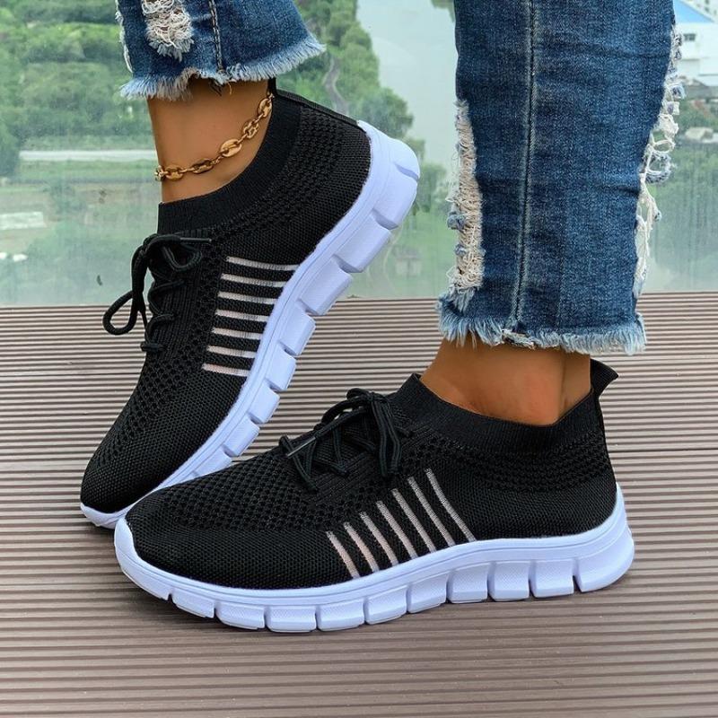 Women's Single Shoes Autumn New Round Head Deep Mouth Mesh Cloth Breathable Front Lacing Soft Sole Non-slip Sneakers
