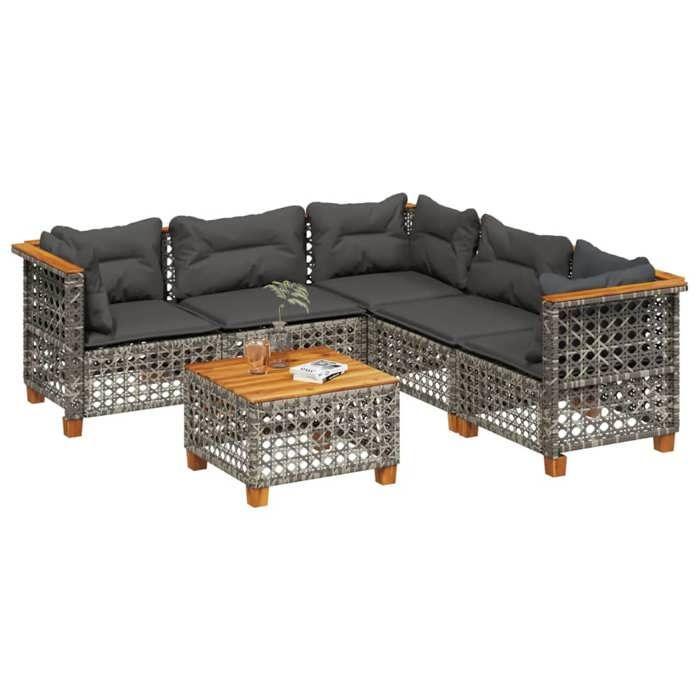 VidaXL Garden Lounge Set 6 Pcs with Grey Cushions Wicker 3261831