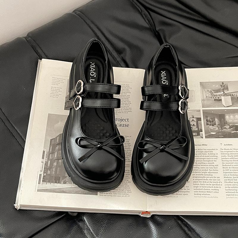 

Французские лоферы на толстом каблуке с юбкой, маленькие кожаные туфли для девочек, летняя мода, платформа jk, британские одинарные туфли Мэри Джейн 39 матовый черный