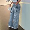 Cross-Border Trendsetter Symmetrical Pocket Loose Washed Denim Casual Pants