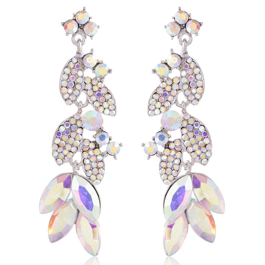 Geometric Leaf Drop Earrings With Rhinestones For Fashionable Women Spring
