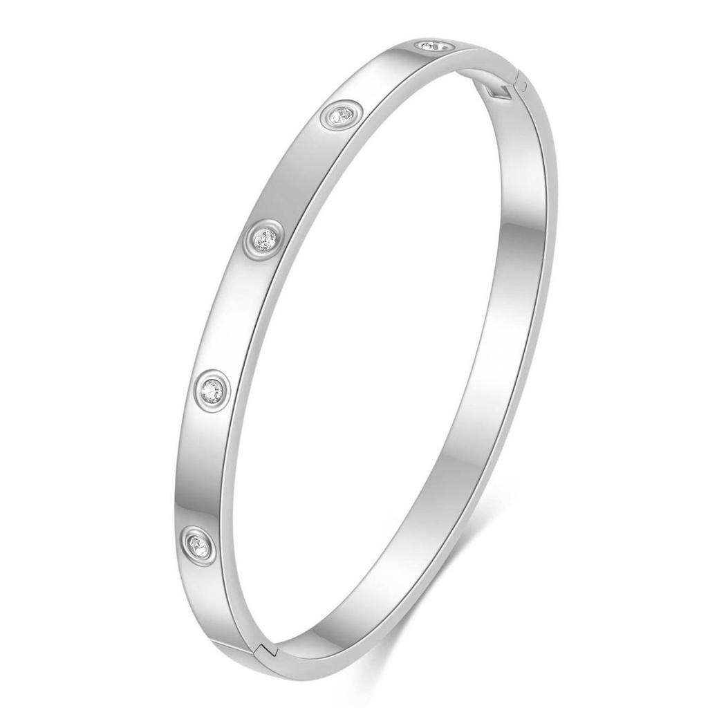 Stylish Zirconia Open Cuff Bracelet - 4MM/6MM Stainless Steel Couple Design