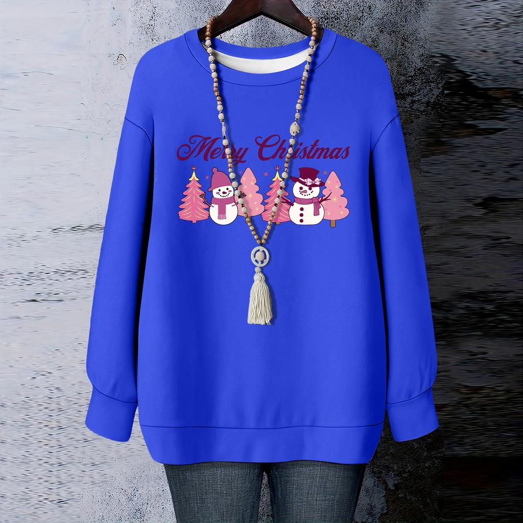 Ladies' Christmas Printed Round Neck Long Sleeved T-shirt Sweatshirt Top
