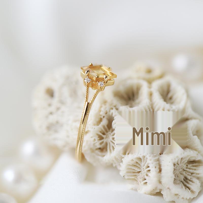 

Кольцо в японском стиле с цитрином и золотым покрытием: Винтажный желтый иволга, маленький универсальный дизайн для женщин Size 9