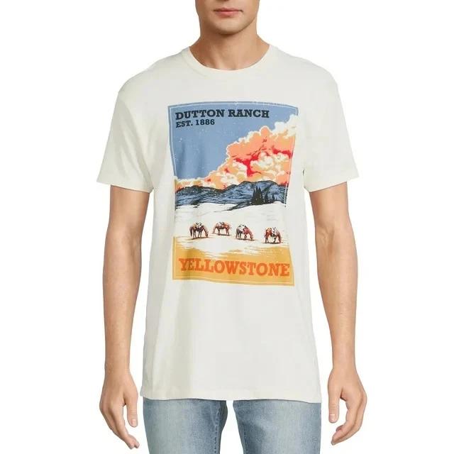 Yellowstone Mens Dutton Ranch Destination Poster Print Ivory Shirt New S-3XL 3XL