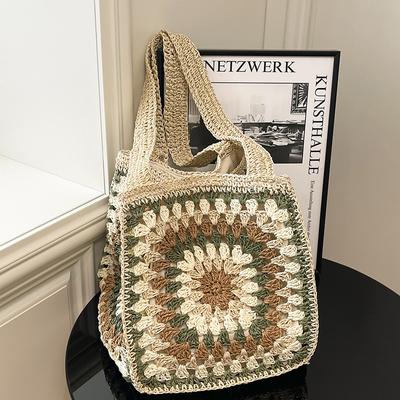 Single Shoulder Straw Woven Bag Women's Handwoven Bag High Value Travel Beach Bag Large Capacity Tote Bag