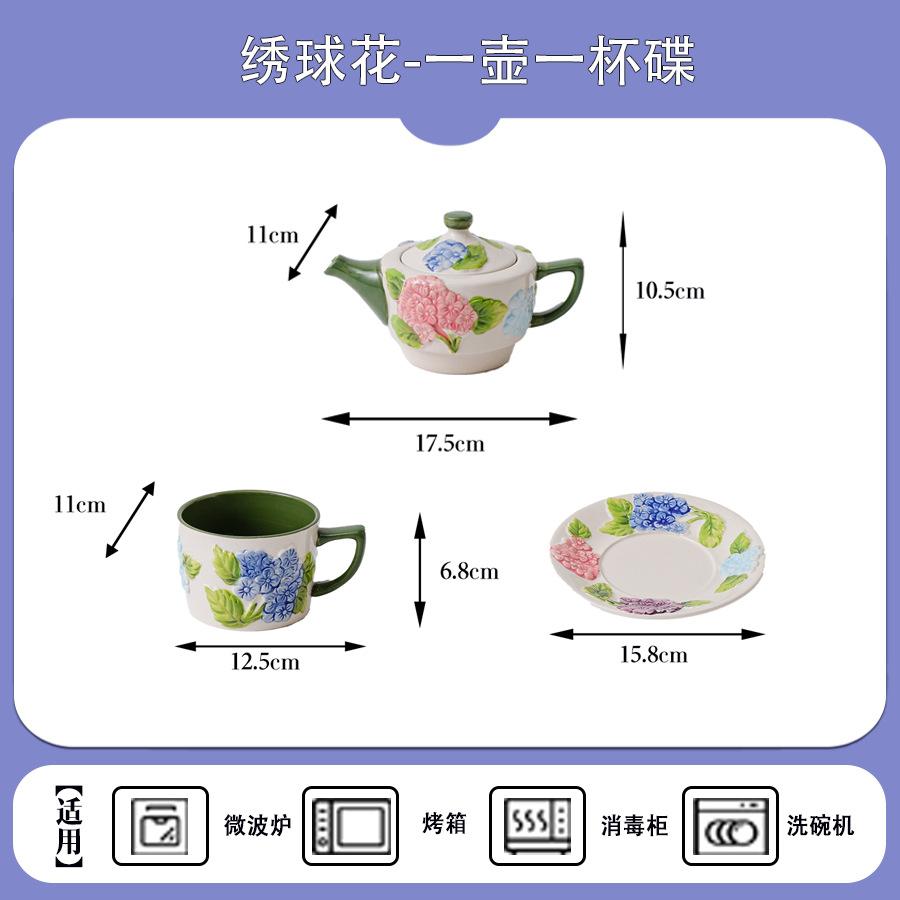 

Western-style Household Ceramic Soup Pot, Hydrangea-pattern Underglaze Painted Tableware, Household Coffee Cup and Saucer Set