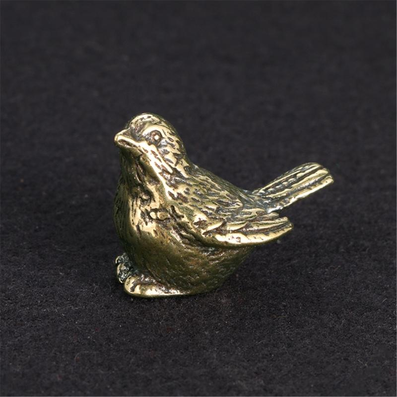 Antique Finish Brass Sparrow Figurine Handmade Vintage Metal Bird Miniature Statue Home Decors Gift For Collectors