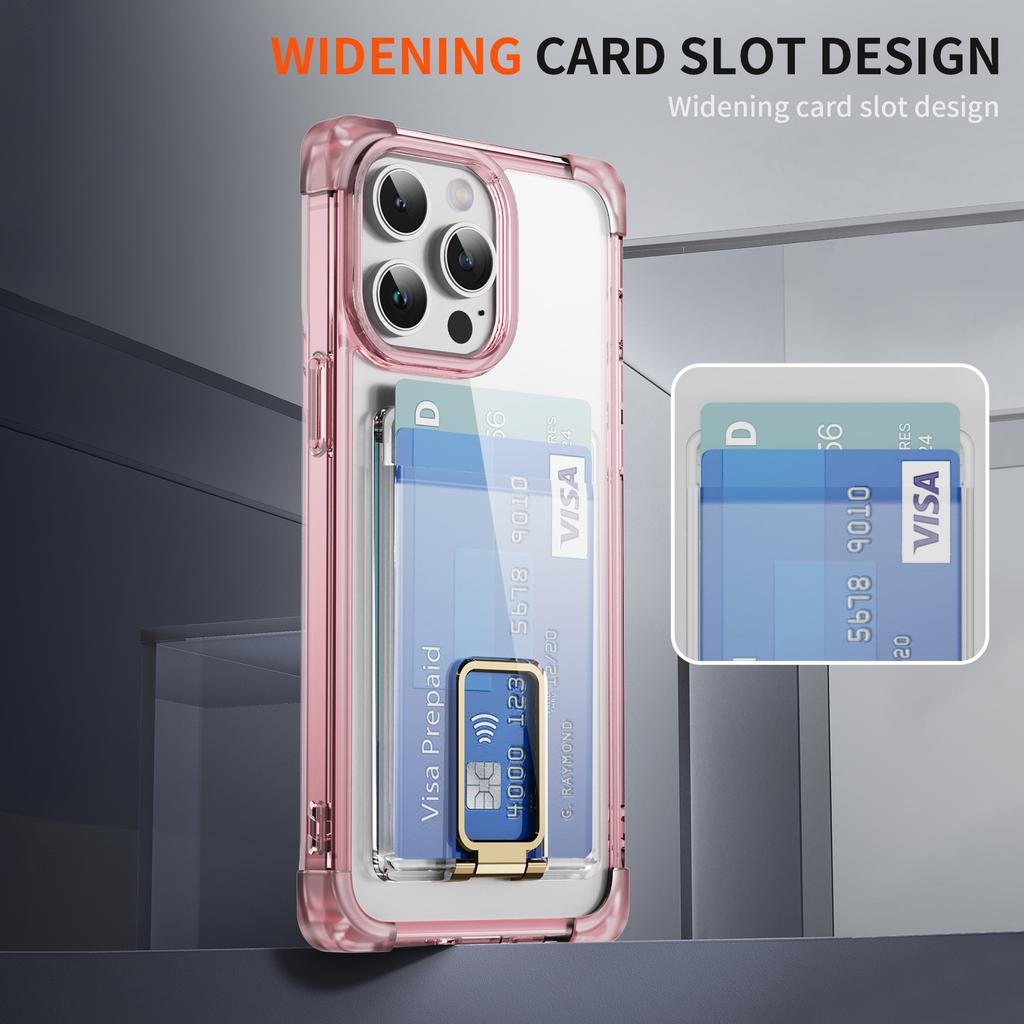 For iPhone 15 Pro Case Reinforced Corners TPU + Acrylic Phone Cover with Kickstand Card Holder