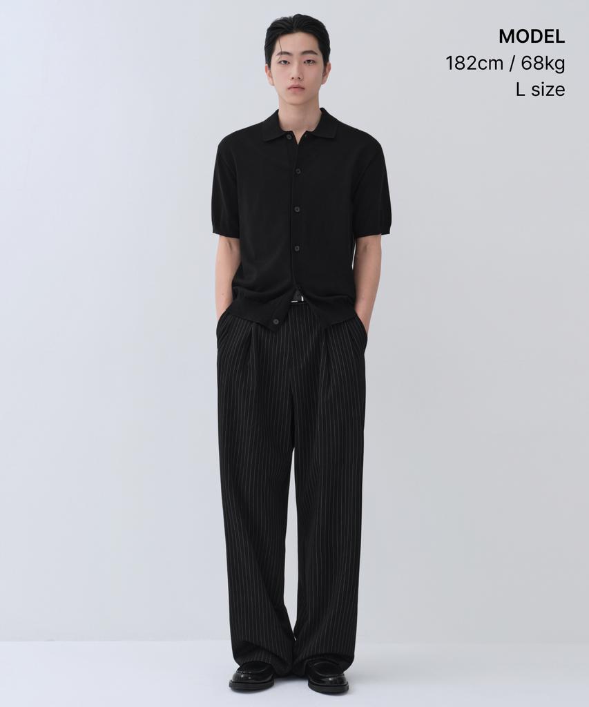 Musinsa Standard Washable Supima Cotton Collared Short Sleeve Cardigan [Black]