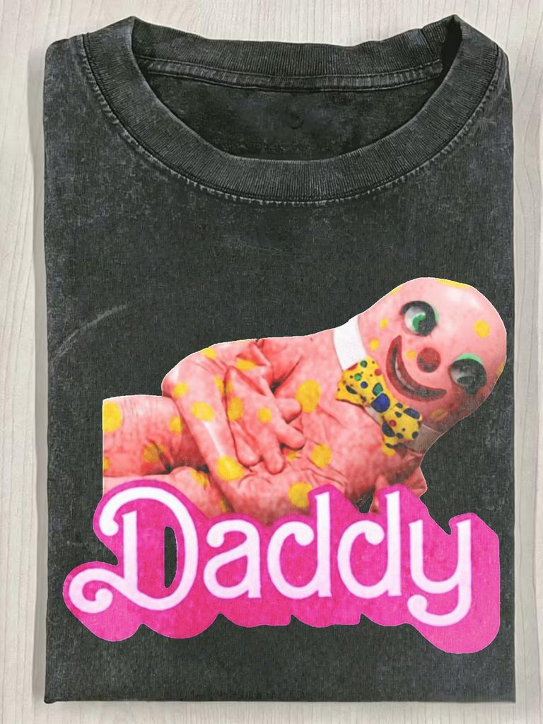 Mens 90s Retro Mr Blobby Daddy 230g Washed Washed Tshirt Black With Pink Iconic Logo 90s Tv Show Graphic