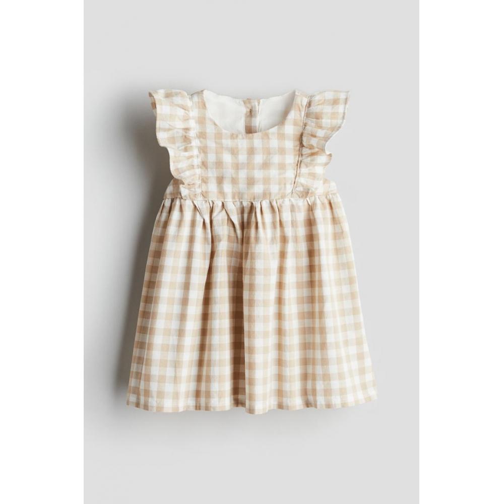 

Хлопковое платье HM с воланами в бежевую клетку