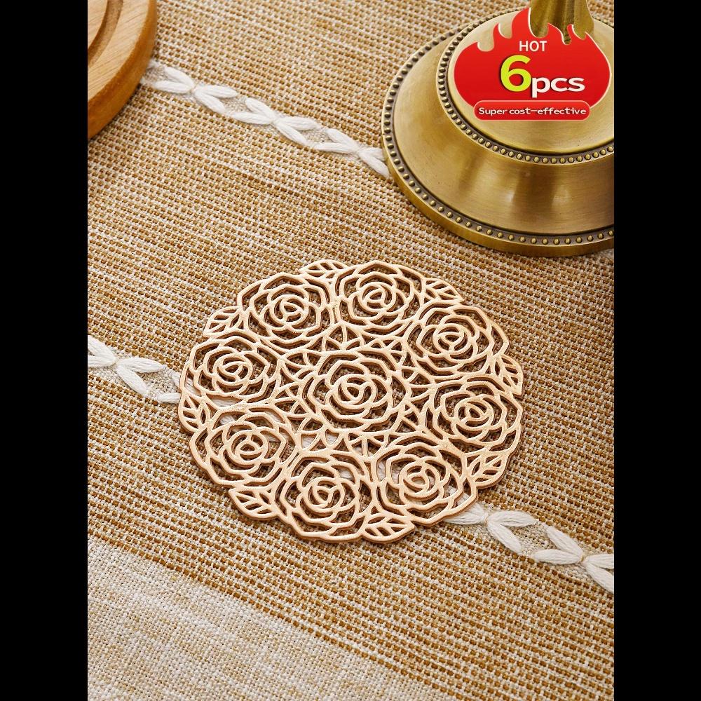 1pc Cocktail Coasters, Round Rose Hollow Coasters, Washable, Easy To Clean, Non-Slip, Heat-Resistant Suitable For Dining Table Decor, Home Decor