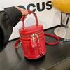 Shoulder Crossbody Bag PU Leather Cylinder Bag Bucket Handbag for Daily Activity