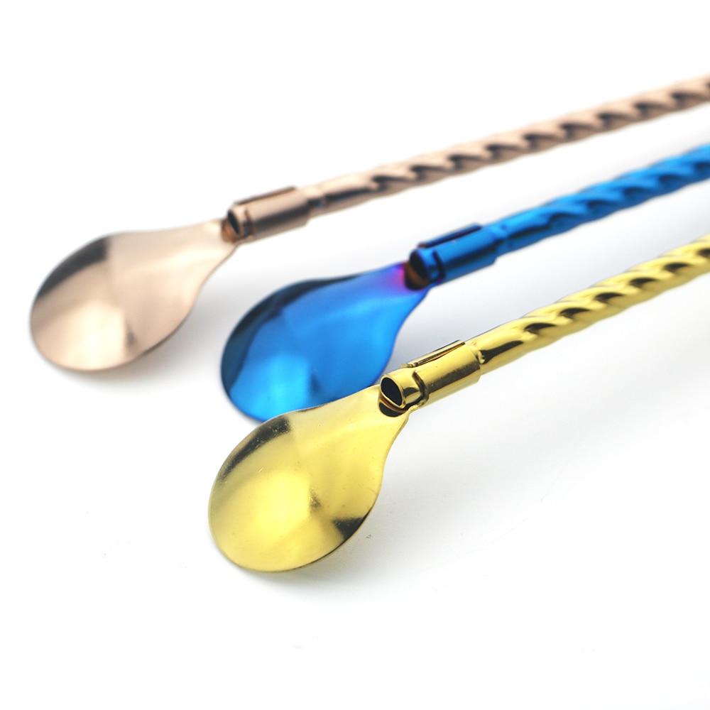 4Pcs Multicolor Long Straw Spoon 18/10 Stainless Steel straight Reusable Straw Bar Party Cocktail Coffee Stirring Drinking Spoon