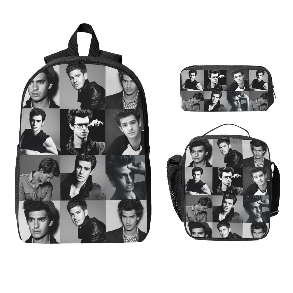 Andrew Garfield Sac à dos pour enfants Boîte à lunch Trousse à crayons pour garçons filles Sacs à dos Maternelle Sac d'école Sac à dos Ensemble gray