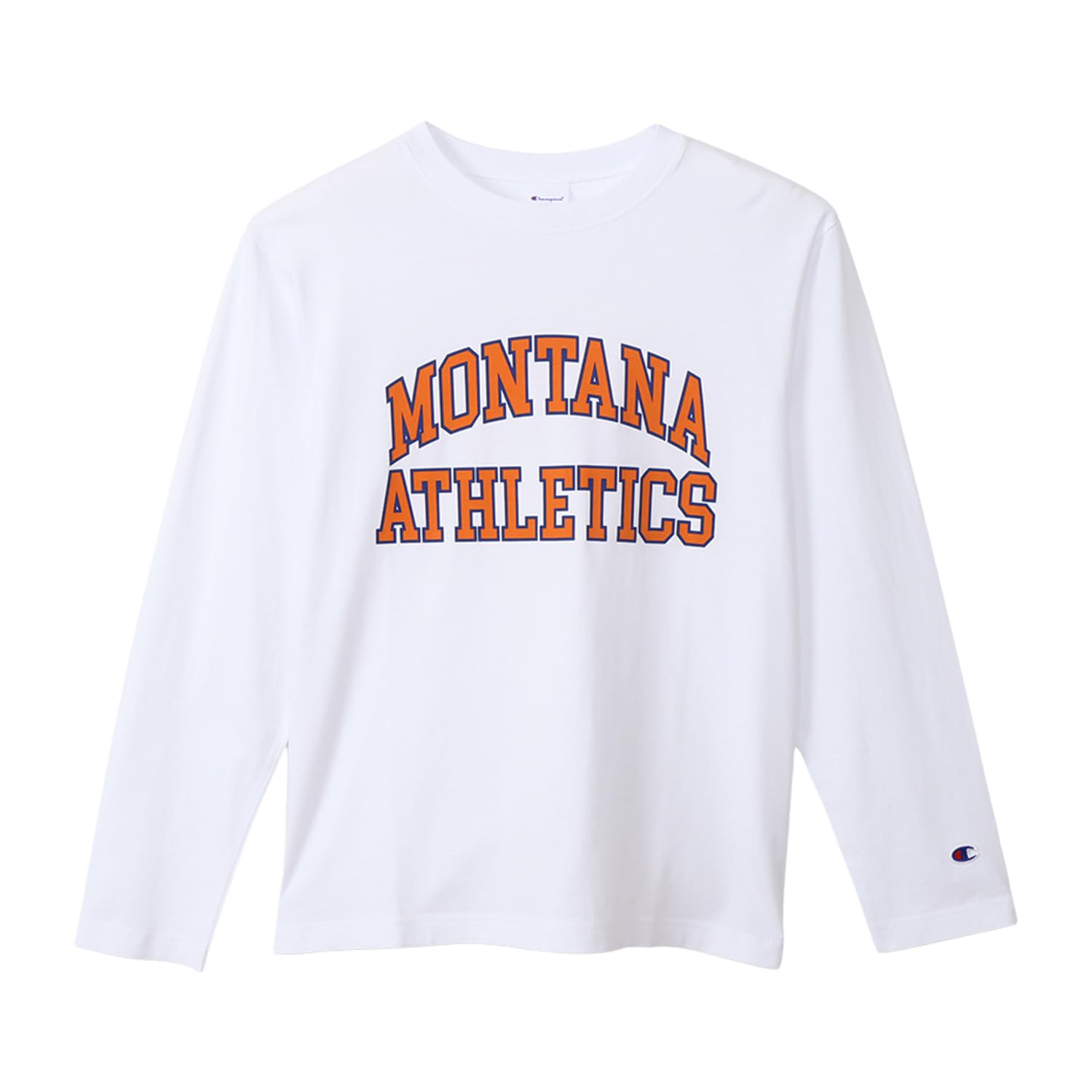 

Champion Long Sleeve Long Crew Graphic White x Orange Men s T-Shirt, Sleeve, Neck, 100% Cotton, USA, Print, Basic, C3-Y423,
