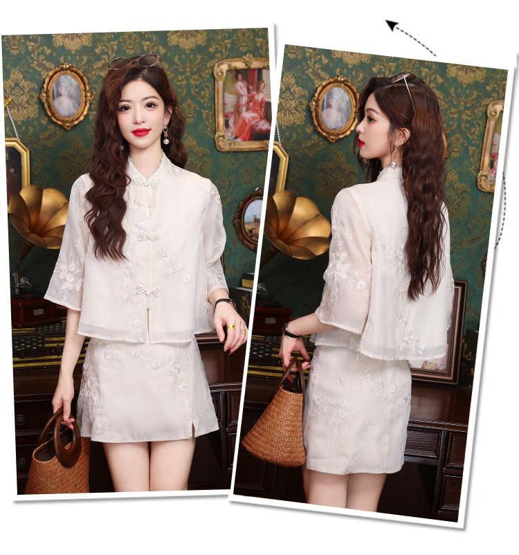 2026 Summer New Chinese Fairy Short Skirt Set with Chinese Style Pan Button Top Two Piece Set Shirt for Women