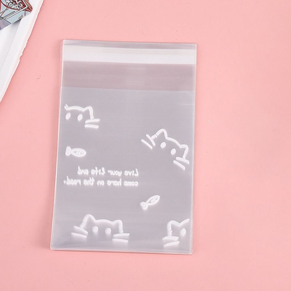 50 STÜCKE Albumkarten-Aufbewahrungstasche Schmuckversiegelungsbeutel Cartoon-Katzen-Druck Keks-Snack-Verpackung