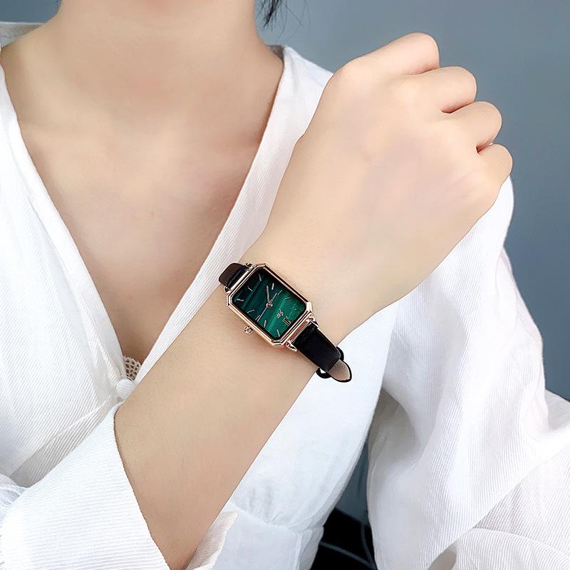 JW Mode-influencer Malachiet Textuur Leerband Quartz Horloge met Groot Wijzerplaat