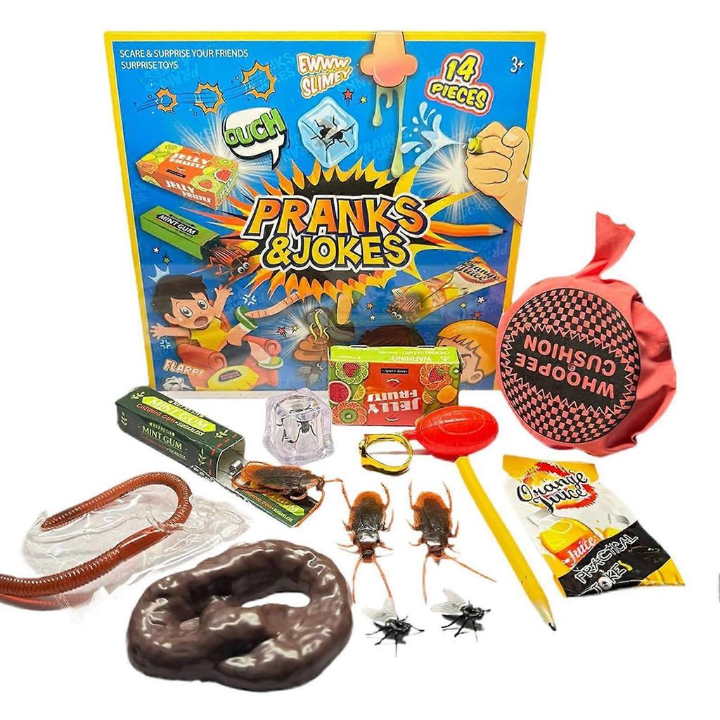14 Pieces Prank Box - Classic Horrible Practical Jokes Game for Kids & Adults, Funny Gag Tricks for April Fools & Friends