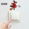 Holiday Home Decoration Halloween Switch Sticker, Witch Riding Broom Light Decal, Creative Decor Self-Adhesive Wall Stickers for Bedroom Living