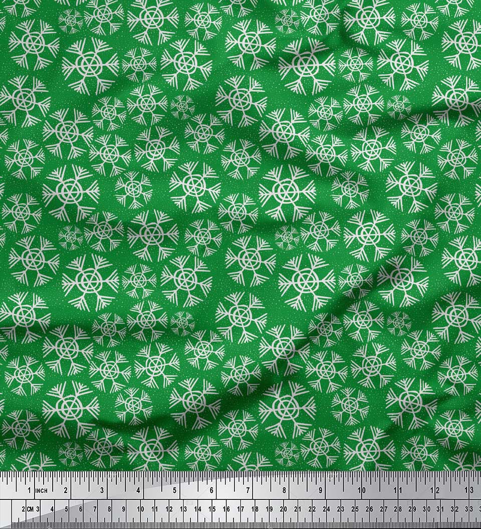 

Тканина Soimoi Pink Japan Crepe Satin Snow Flakes Floral Print Тканина на метр 42 дюйма 42 Inch Wide - Poly Crepe зелений