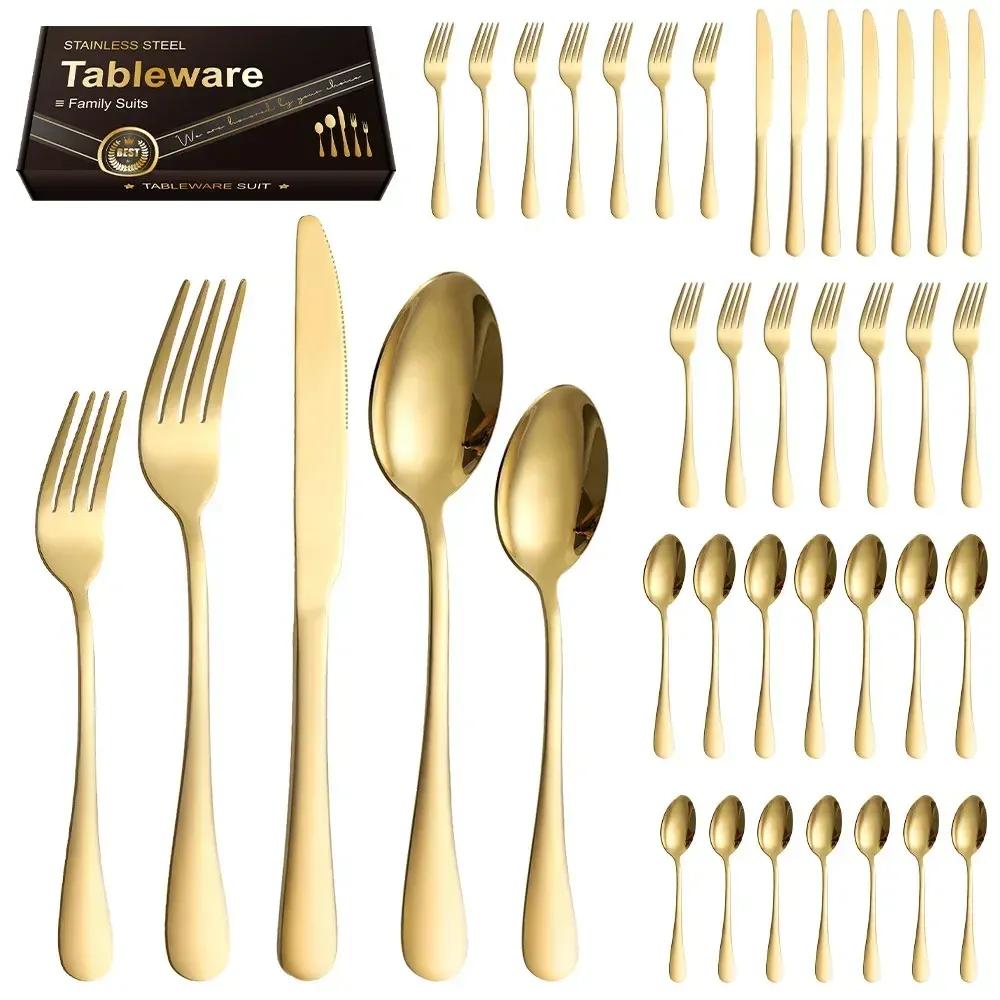 304 Stainless Steel Dinnerware Dinner Knife Fork Spoon Cake Fork Ice Tableware Spoon Mirror Tableware Set Kitchen NEW