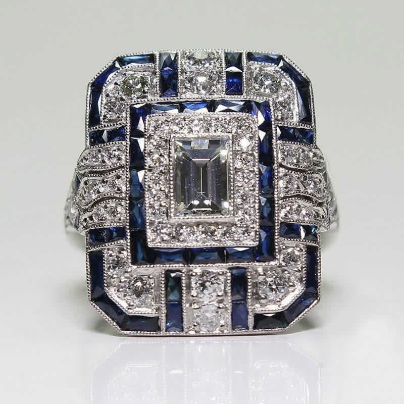 Retro Ethnic Style Four-Color Square Artificial Zircon Ring Micro-Inlaid Diamond Jewelry no. 6